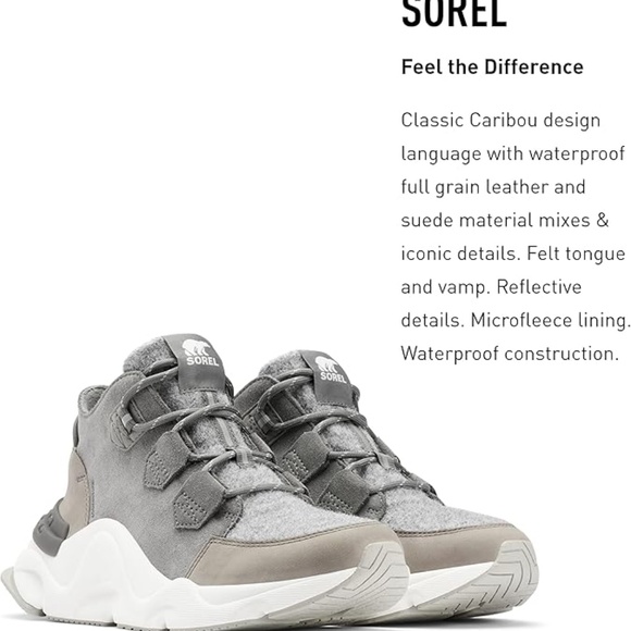 Sorel Kinetic Caribou Grey Suede Boot Sneaker Waterproof Leather Winter Boot 7.5 - Picture 3 of 14